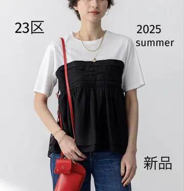 23구 [새상품/안즈 씨 착용] 오간자 뷔스티에 콤비 티셔츠