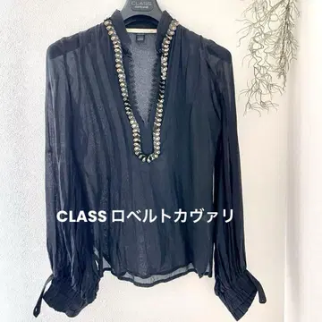 CLASS 로베르토 카발리 비쥬 장식 시어 블라우스 시스루 여성용 셔츠