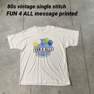 80s 싱글 스티치 티셔츠 메시지 프린트 모두 함께 즐기자 화이트 XL