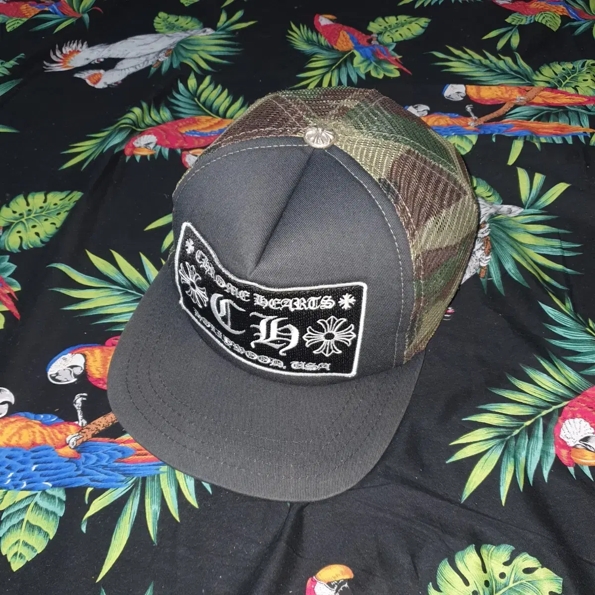 Chrome Hearts Hollywood Black and Camo Mesh Cap.chrome hearts