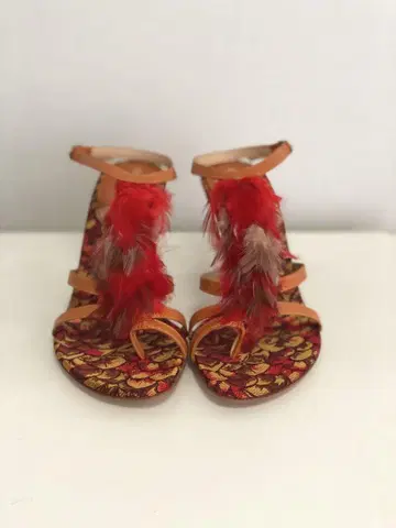 sergio rossi 샌들 / 깃털 장식 오렌지 플립플랍