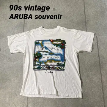 90년대 빈티지 티셔츠 남미 캐리비안 ARUBA 앨범 수베니어 화이트 L