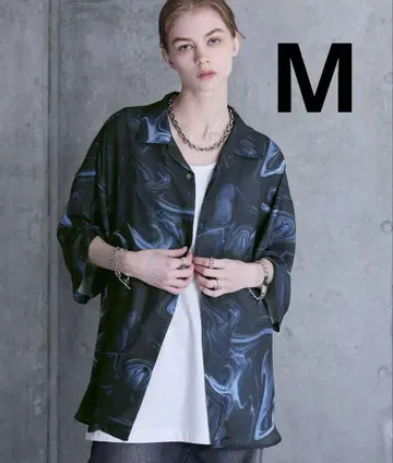 SERACE 2way 루즈 드레이프 마블 패턴 반팔 셔츠