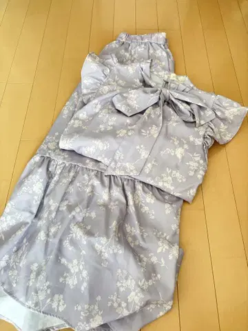 7부 소매, 꽃무늬 리본 포함 연보라색 셋업
