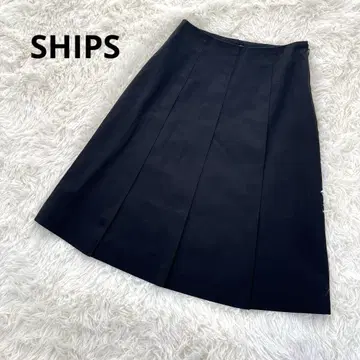 쉽스 SHIPS 플리츠 스커트 플레어 pleats 면 100 출퇴근 블랙