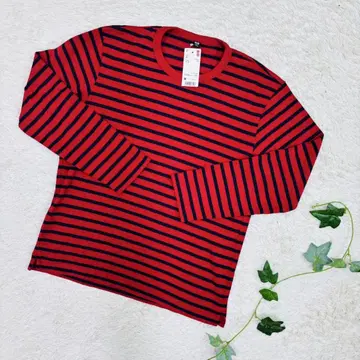 유니클로 UNIQLO 워시 보더 T 새상품 택 포함 레드 블랙