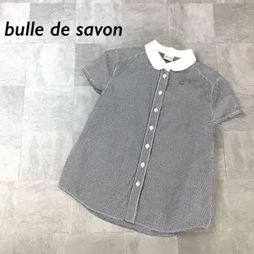 bulle de savon 깅엄 체크 둥근 카라 셔츠 반팔 블랙