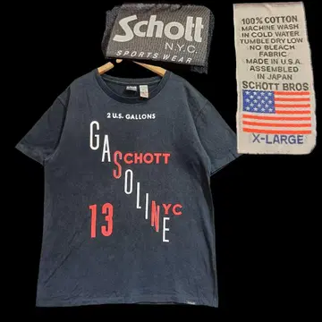 Schott/우에노 상회/샷/가솔린 프린트 티셔츠/XL/빅 사이즈