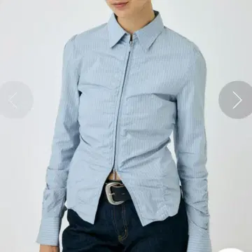 MOUSSY 스카이블루 스트라이프 긴팔 셔츠 사이즈 1