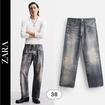 ZARA 자라 워시드 프린트 배기 핏 청바지 38
