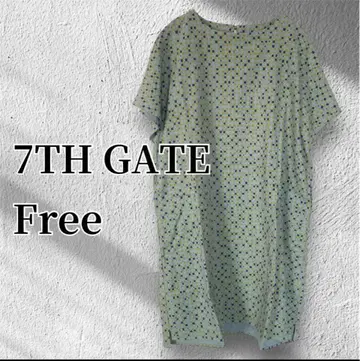7TH GATE 원피스 프리 빅 루즈 루즈한 반팔 도트 린넨