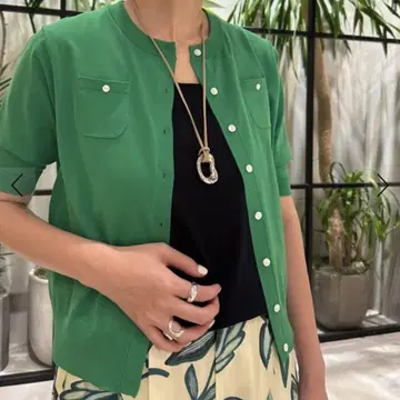 CABaN 파인 폴리에스테르 하프 슬리브 포켓 가디건