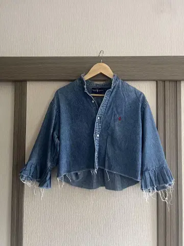 [Ralph Lauren] 데님 블루 크롭 자켓 프릴 소매