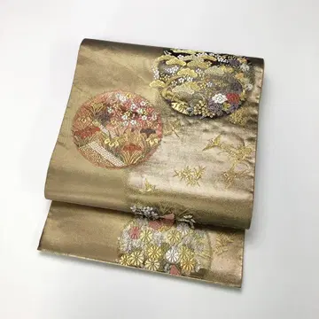 후쿠로 오비 원형에 꽃과 풀 무늬, 새 KO-1389