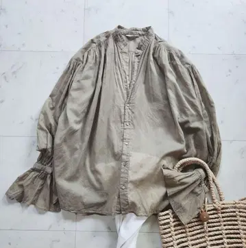 맥피 긴팔 블라우스 겉옷 코튼 보일 시어 넉넉한 카키