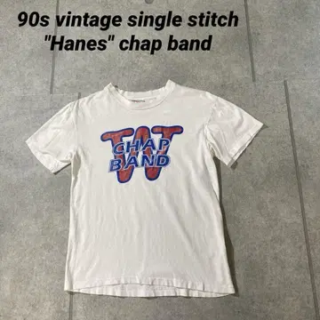90s 싱글 스티치 티셔츠 Hanes 헤인즈 W CHAP BAND 화이트