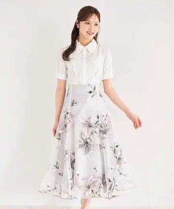 tocco 토코 백 레이스업 오팔 플라워 프린트 플레어 스커트