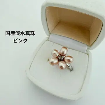 일본산 담수 진주 꽃 반지 핑크 5mm 펄 반지 7-8호 물방울 모양