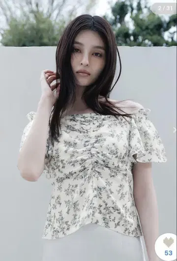 프레이 아이디 플라워 프린트 개더 블라우스 미사용 새상품