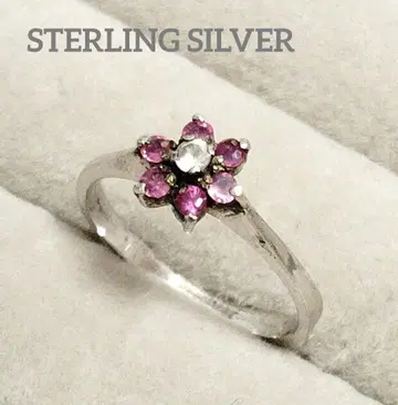 SILVER925 플라워 디자인 실버 반지 핑크 스톤