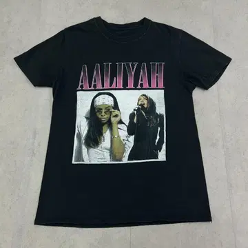 Alya R&B 사진 반팔 티셔츠 뮤지션 구제 의류 블랙 검정 M