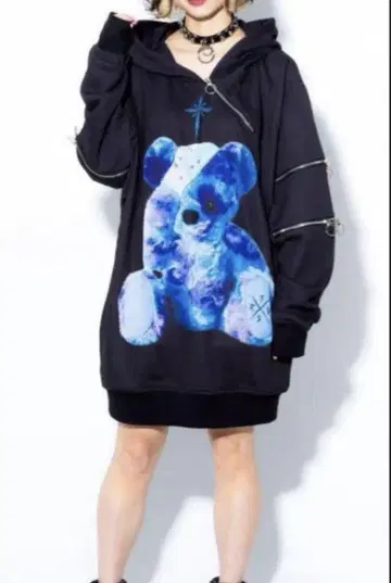 초레어! TRAVAS TOKYO 곰 안전핀 ZIP 후드티 블랙