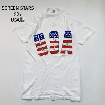 SCREEN STARS 90s USA제 반팔 티셔츠 성조기 화이트 L
