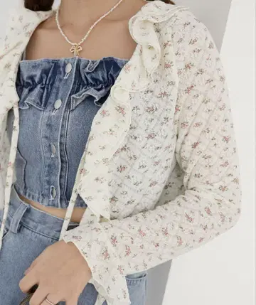 프릴 칼라 리본 가디건