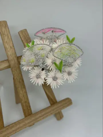 긴타케도 제작 교토 기온 헤어콤 꽃과 부채