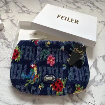 FEILER 꽃무늬 파우치 네이비 박스 포함