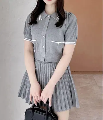잉그 카라 부착 니트 가디건, 니트 미니 스커트