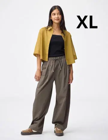 지유 gu 배럴 레그 풀온 팬츠 XL 올리브 미사용 새상품