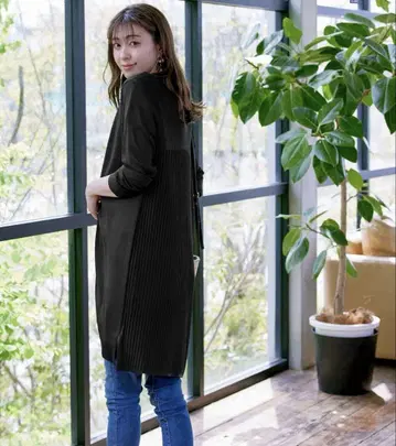 티어 클라세 백 리브 플리츠 편 롱 가디건