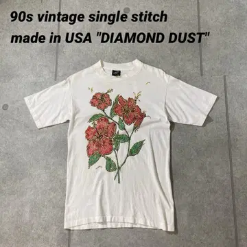 90s 싱글 스티치 티셔츠 DIAMOND DUST 하이비스커스 꽃 S