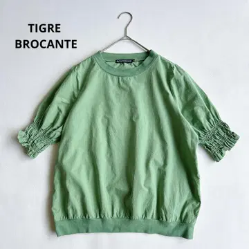 Tigle Brocante 반팔 상의 셔츠 셔링 소매 그린 M