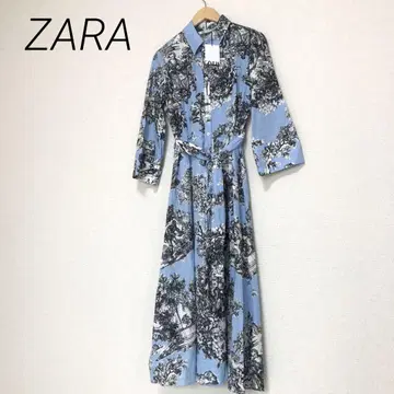 ZARA 자라 택 포함 롱 원피스 올 패턴 라이트 블루