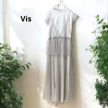 VIS 비스 [세탁 가능] 튤 콤비 컷 원피스 도킹