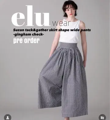 미사용 새상품 elu 깅엄 체크 와이드 팬츠 [M 사이즈] 엘르