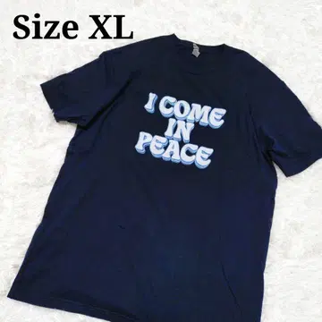 US 구제 의류 네이비 프린트 티셔츠 반팔 ICOME IN PEACE