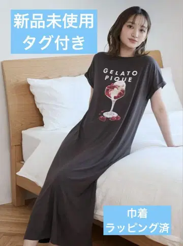 접촉 냉감 레이온 디저트 로고 원피스 네이비