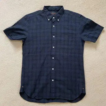 BEAMS PLUS 인디고 블랙 워치 버튼 다운 셔츠 남성용 M