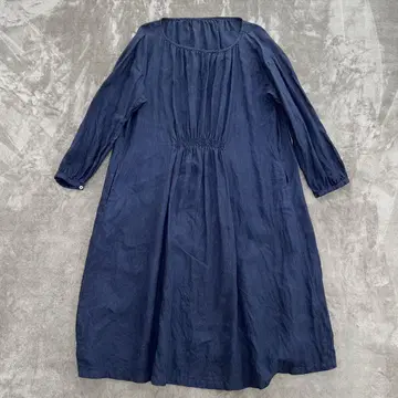 nest robe 린넨 100% 넉넉한 원피스 네이비 긴팔