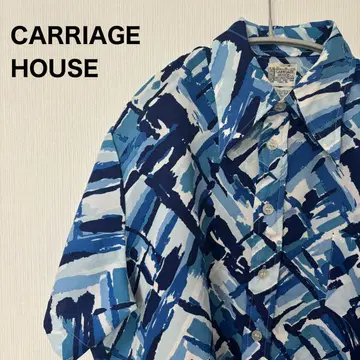 CARRIAGE HOUSE 알로하 셔츠 올 패턴 기하학 무늬 빈티지 파랑