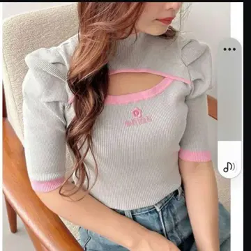 머큐리 듀오 MARY QUANT 콜라보 바이컬러 컷 아웃 리브 니트