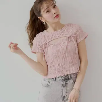 Chico 프론트 리본 볼레로 디자인 T 핑크
