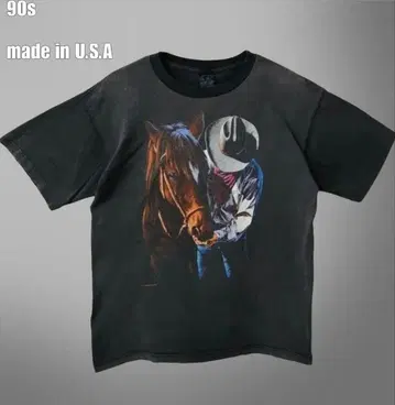 90s HABITAT 카우보이 말 아트 티셔츠 USA제 블랙 XL