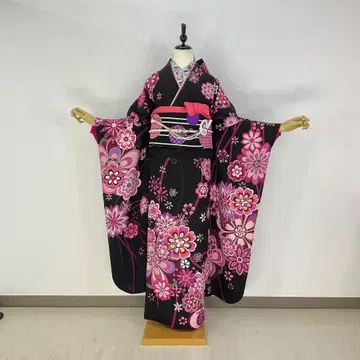 후리소데 풀세트 7종 세트 블랙 큐빅 순수 실크 새상품급 성인식
