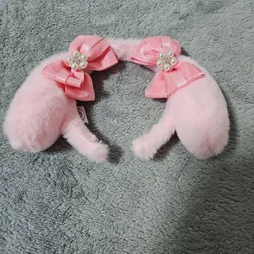 마이멜로디 머리띠 핑크 퍼 리본 펄