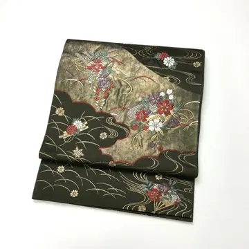 후쿠로 오비, 잔디 문양, 물 흐르는 꽃과 풀 무늬, 금실 KO-1393
