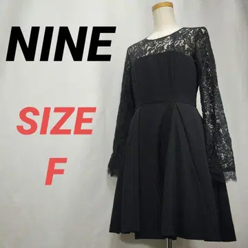 NINE 나인 레이스 원피스 드레스 레이스 슬리브 플레어 블랙